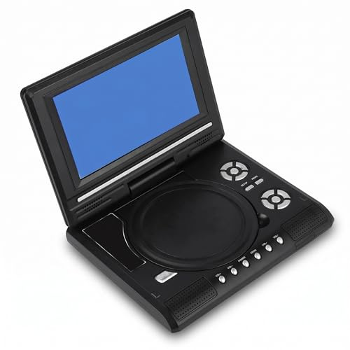 Lecteur de DVD Portable 7 , Mini HD pivotant Écran 16: 9 de Voiture, Film CD CD TV/Fonction de Jeu Grande mémoire avec Batterie Rechargeable pour Voiture/Maison/extérieur/Voyage(EU)