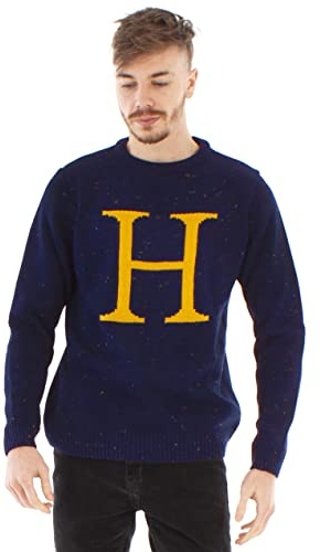 HARRY POTTER Maglione di Natale Maglione Blu Unisex Lavorato a Maglia