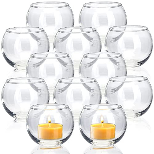 Volens Clear Votive Candle Holders Set of 12, Glass Tealight Candle Holder Bulk for Wedding Decor and Home Decor