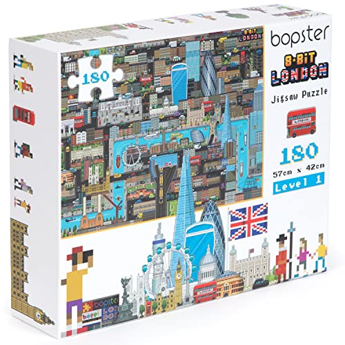 bopster 180pc London Retro Style Jigsaw Puzzle - 8-bit Kids Puzzle Made with 100% Recycled Cardboard - Level 1