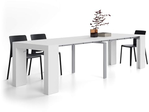 MOBILI FIVER, Table Console Extensible Evolution, 45(305) x90 cm, Frêne Blanc, pour 12 Personnes, Console Extensible pour Couloir, Entrée, Salon, Made in Italy