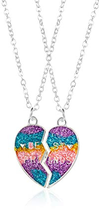 2 Pezzi Collana di Amicizia Arcobaleno con Incisione Set Migliori Amici per Bambini Ragazze Coppia donna donne, catene Cuore Ciondolo Hasl Catena Gioielli Regali per BFF Migliori Amici Compleanno
