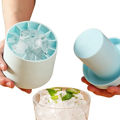 Ice Cubes Maker, Decompress Ice Lattice, Small Ice Cube Tray, Cylinder Silicone Ice Lattice Molding Ice Cup Ice Maker Press-Type, Easy-Release (Blue)