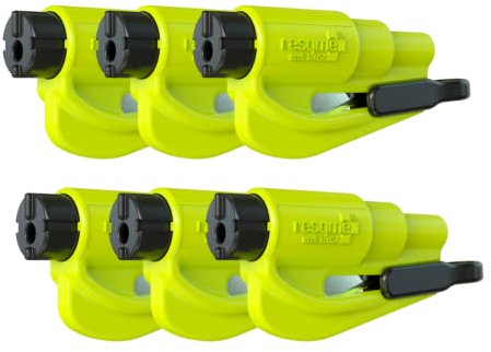 RESQMEl Llavero de Emergencia Original Herramienta de Escape de automóvil, Cortador de cinturón de Seguridad 2 en 1 y rompeventanas, Fabricado en EE. UU., Paquete de 6