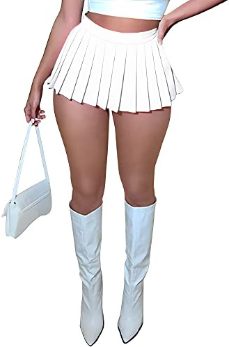 YILEEGOO Womens Sexy Mini Pleated Skirts High Wiast Tennis Skater Y2k Club A-Line Skirt White