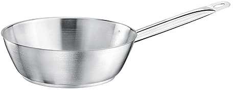 TOMGAST Konischer Stielkasserolle Durchmesser: 24 cm Höhe: 7,5 cm Fassungsvermögen: 2,8 l | Edelstahl 18/10 | Wandstärke 1 mm bis 1,2 mm | Eingelegter Aluminium-Stahlboden | Induktion