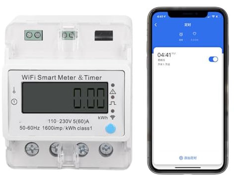 Contatore Energia Elettrica Wifi, Contatore Energia Intelligente Digitale Lcd, AC110‑230V 5(60)A Misuratore Di Energia Wifi Intelligente Misuratore Consumo Elettrico Su Guida Din Voltmetro Amperometro