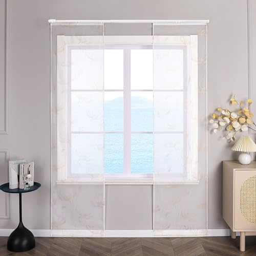 ESLIR Schiebegardinen Voile Flächenvorhänge Set 2er Schiebevorhang Wohnzimmer Gardinen mit Klettband Gardinenschals Transparent Vorhänge Gold BxH 57x245cm 2 Stück