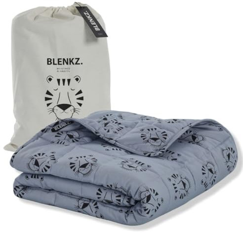 BLENKZ. Manta pesada para niños, 5 kg, 140 x 200 cm, para 7 años o más, manta terapéutica, manta pesada (cara de tigre azul, 5 kg-140 x 200 cm)