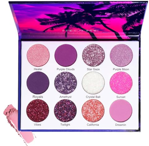 Palette di ombretti viola, 12 colori Shimmer Matte ombretto, ombretto con polvere fine, miscelabile e durevole, impermeabile, trucco per gli occhi per donne e ragazze