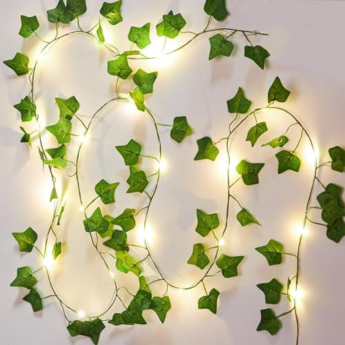 2 Pack Ivy Fairy Lights - 6.56ft Fake Vines With LED Lights, Artificial Ivy Garland Battery Operated for Bedroom Aesthetic, Wedding Party Decor