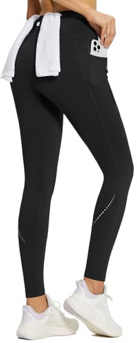 baleaf Damen Leggings Damen Reißverschlusstasche Sporthose Winter Thermo Legging gefüttert Fleecehose warm Gym Outdoor Running Schwarz M