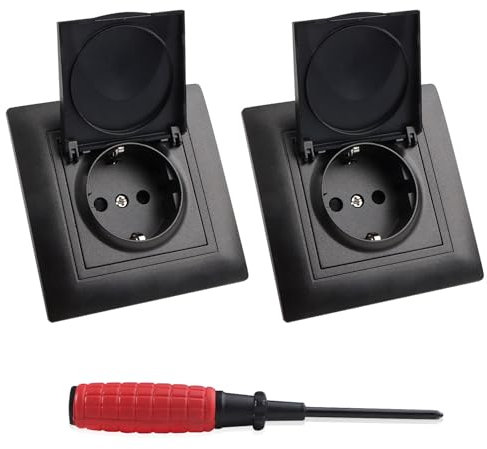 Svitzoot 2 X IP44 Prise Murale 250V AC, 16A IP44 Prise de Courant Schuko, Prise de Courant à Contact de Protection Prises de Courant Alternatif Noir