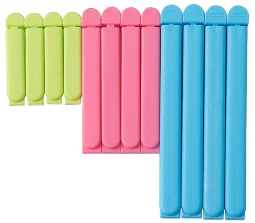 SHUBEIEUMI 12 Stück Verschlussclips, 7/11/16 cm Verschlussklammern, Mehrere Farben Clips für tüten, Wiederverwendbar Tütenklammern für Beutel, Kaffee, Nuss, Verpackung von Keksen, Küche und Büro