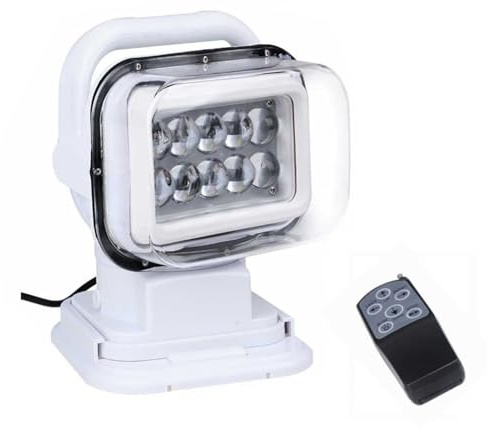 Boat Spotlights, Marine Searchlight, White 50W Marine Wireless LED Remote Control Search Light 12V 24V Vehicle 360 Degree Rotary SUV Roof Lamp Spotlight Navigation Light for Truck Off-Road 4X4 Boat