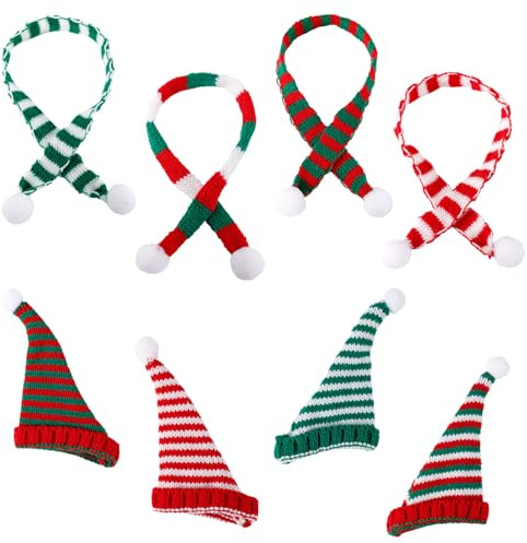 XIHIRCD 8uds Mini Gorros y Bufandas Navideñas, Juego Sombreros y Bufandas de Punto para Decoración de Árboles de Navidad Decoraciones de Botellas de Vino para Manualidades Bricolaje Muñeco de Nieve