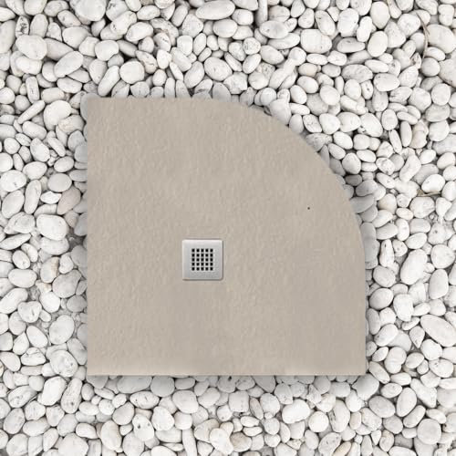 Plato de ducha 90 x 90 cm semicircular Line Extra Slim Moka Ral 1001 de resina sintética y polvo de mármol con desagüe de regalo