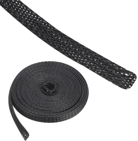 Rebower 10ft PET Expandable Wire Loom 1/4 Inch, PET Braided Wire Sleeving Cable Management Sleeve Tubing [for Audio Video Home Office Cord Protector]-Black