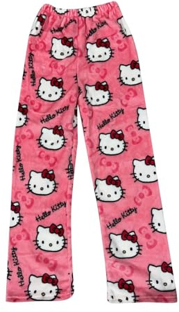Chnnamzu Pantalon Pyjama Femme Flanelle Bas de Pyjamas Filles Polaire Chaud et Doux Confort Cartoon Chat Anime Imprimé Kawaii Mode Décontracté Maison Lounge Pantalons pour Femmes Automne et Hiver