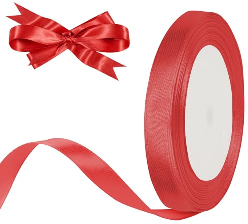 HOTUT 22 m satinband, 10 mm rött satinband, dekoration sidenband, julband, presentband, bilband för jul, bröllop, fest, presentinslagning och hantverk, heminredning