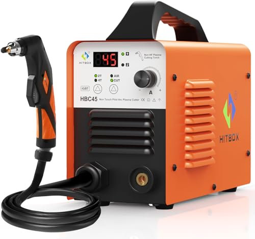 HITBOX 45A Cortador de Plasma No HF No Piloto Táctil – Máquina de Corte por Plasma con Pantalla Digital Inversor 230V, Kit de Corte Blowback