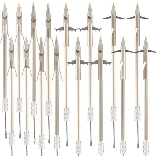 BKEBOLTS 16PCS 4 Types Fishing Darts Slingshot Arrow Silver Steel Fishing Slingshot Reel Dart for Adult Bowfishing Hunting Shooting Fishing