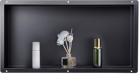 VEVOR Nicho de Ducha Empotrado 33x63,5x10,2 cm Estante Divisor de Pared de Acero Inoxidable Organizador de Jabón y Champú sin Marco Sellado Impermeable Duradero Fácil de Instalar para Baño, Negro