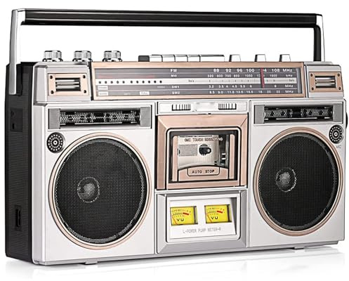 Kassettspelarinspelare boombox med AM/FM-radio, inbyggda stereohögtalare, USB/Micro SD-kortplatser, aux-in, hörlursuttag, konvertera kassetter till USB/SD