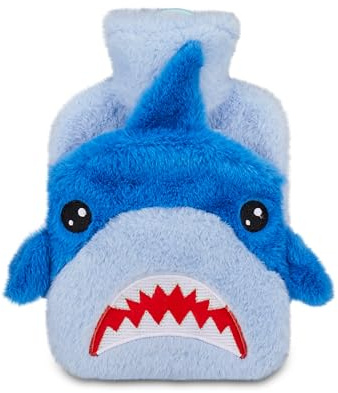 SJ GANG STYLE JAM GANG Borsa dell'acqua calda morbida, Tema Squalo, Blu, Pelosa, Borsa acqua calda interna inclusa, Per bambini e adulti, Idea regalo