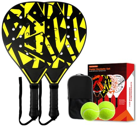 Padel Racket Set of 2 - ABS Surface & EVA Foam Core, Beach Paddle Tennis Racquets for Adults, Including 2 Balls & Carry Bag - Outdoor, Sand, Backyard, Pool Fun