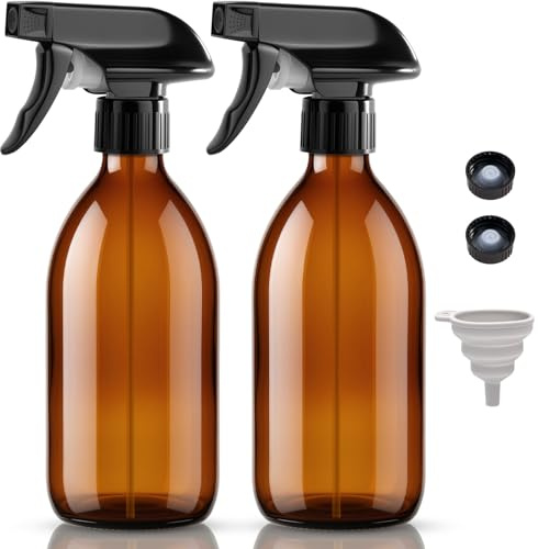 2 x 500ml Botellas de Spray Vacías, Botella pulverizadora de vidrio ámbar, botella pulverizadora Spray Bottle, Botellas Spray d'Acqua, vaporizador pulverizador para plantas, limpieza, peluquerías