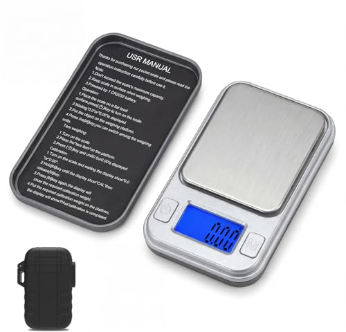 Diyife Mini precisionsvåg fickvåg 0,01 g/200 g, med förvaringslåda | Silver, ultraportabel digital finvåg, LCD-display och tar-funktion, 8 enheter, brevvåg för smycken, medicin