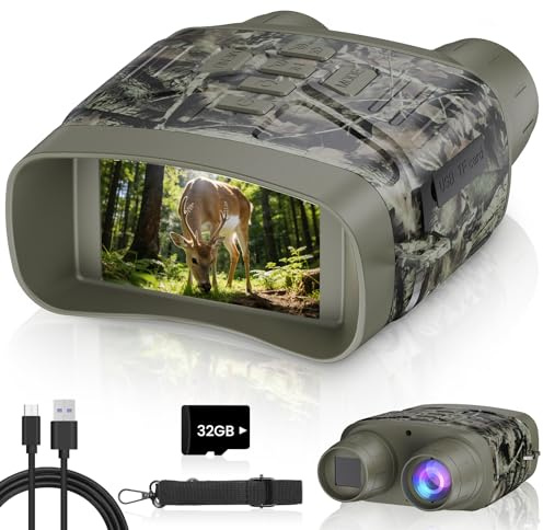 TELUHA Gafas de visión nocturna para adultos, pantalla HD de 3 pulgadas, prismáticos recargables de visión nocturna de 5000 mAh con tarjeta de 32 GB y grabación de video 4K para vida silvestre, caza