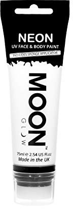 Moon Glow Pintura facial y corporal UV neón de gran tamaño con aplicador de esponja Blanco 75 ml (Paquete de 1)