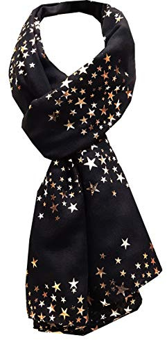 World of Shawls New Ladies Womens Glitter Sparkle Stardust Scarf Scarves Maxi Wrap - Stardust Plain/Beaded/Embroidered/Lace (New Star Black)