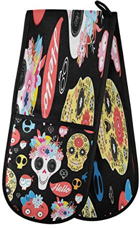 AUUXVA BIGJOKE Gant de four double matelassé en coton et en sucre mexicain - Résistant à la chaleur - Pour barbecue, barbecue et poêles