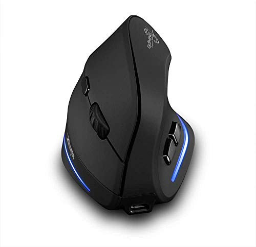 zelotes Ratón Inalámbrico Vertical,Recargable,2400DPI,6 Botones,2.4GHz con Receptor USB,Reducir el Dolor de Muñeca,LED,Ratón Ergonómico para PC,Portátil,Negro