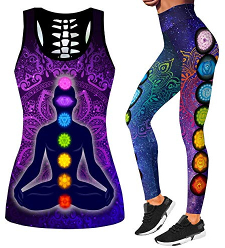DRZHEAM Conjunto de 2 piezas de ropa casual de calaveras impresas en 3D, sin mangas, para yoga, leggings y pantalones de deporte (M, Purple-b)