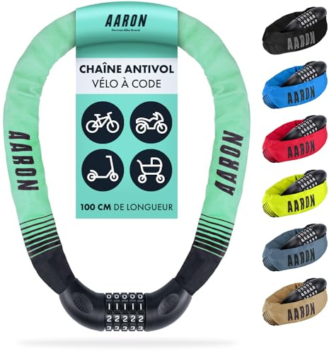 AARON Lock One Antivol de vélo avec code à 5 chiffres, chaîne antivol en acier et haut niveau de sécurité (Menthe)