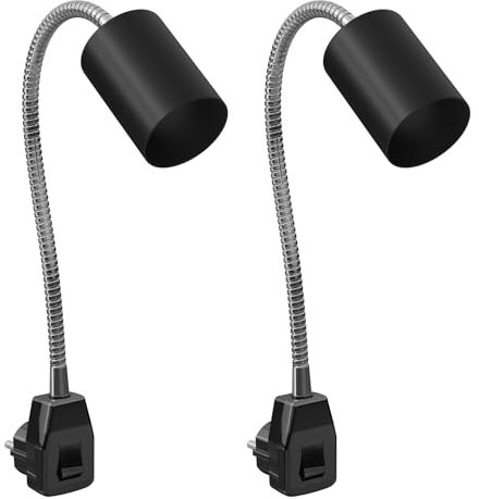 ledscom.de 2 pz. lampada a zoccolo/lampada da lettura WAIKA, collo d'oca, interruttore, nero, 1x GU10 max. 60W