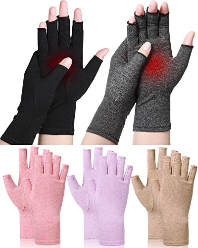 SATINIOR 5 Pairs Arthritis Compression Gloves Fingerless Compression Glove Pain Relief Glove for Arthritis Men Women(Medium)