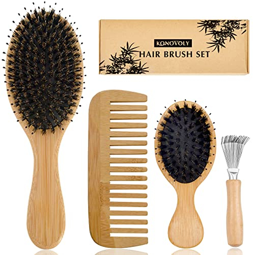 3PCS Cepillo de pelo de bambú, cepillo de pelo de cerdas de jabalí, cepillo de paleta de bambú profesional para desenredar y desenredar el cabello, adecuado para mujeres, hombres y niños