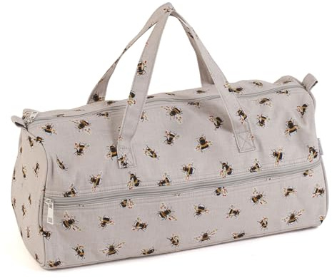 Hobby Gift Bolsa de tejer – Bolsa de almacenamiento de lana grande – Compartimento con cremallera para agujas de tejer de hasta 40 cm, ganchos de ganchillo y accesorios – 16,5 x 45 x 19,5 cm – Abejas