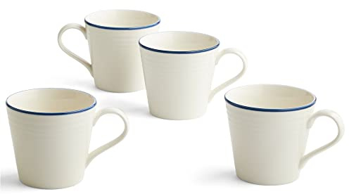 Royal Doulton Mugs, Stoneware, Designed to Mix & Match, Gordon Ramsay Maze Mug 400ml/13.5flo,z Denim Line, Set of 4, Blue