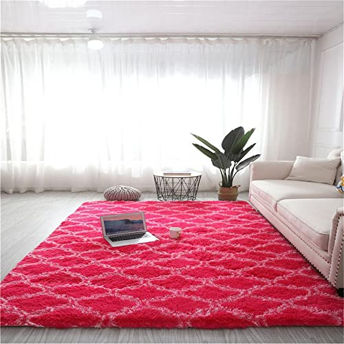 Hiseng Teppich Wohnzimmerteppich Langflor Weich Flauschig Teppiche Anti-Rutsch-Shaggy-Bereich Esszimmer Home Innenbereich Schlafzimmer Bodenmatte Heimdekoration (120x160cm,Rose)