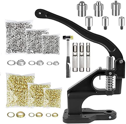 Handpresse Ösenpresse Profi Ösenzangen Set, Ösen Ösenstanze Nietenpresse mit 3 Matrizen, 3000 Ösen (6mm,10mm,12mm),1 Hammer, Druckknopf Stanze Ösenstanze Ösenwerkzeug für Textilien und Leder