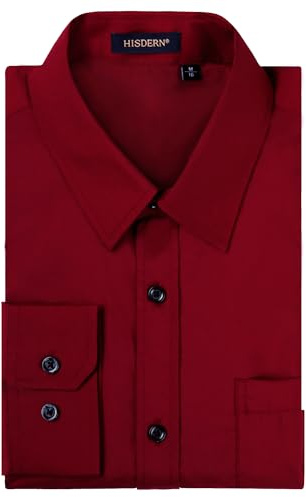 HISDERN Chemise Rouge Homme Manches Longues Chemises Habillée Formelle Chemise Regular Fit Casual Chemises Shirt Rouge L