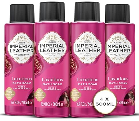 Imperial Leather Rose & Frankincense Luxurious Bath Soak, Velvety Bubble Bath, Gentle Body Skin Care, Bulk Buy, Pack of 4x500ml