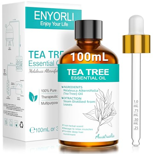 ENYORLI Tea Tree Essential Oil 100ml Tea Tree Oil Natural for Aromatherapy Diffuser Acne Hair Scalp Nail Fungus Natural Skincare