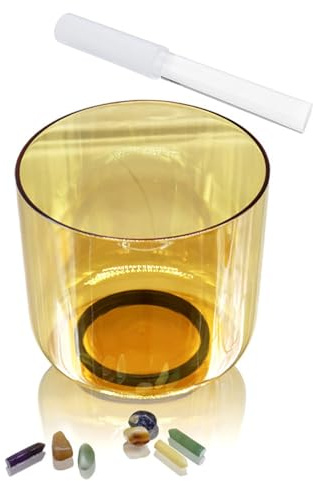 Ciotola tibetana di cristallo color champagne da 6 pollici, ciotola sonora for chakra, regalo for yoga, meditazione e guarigione sonora, con percussore acrilico e O-ring gratuiti(B Note)